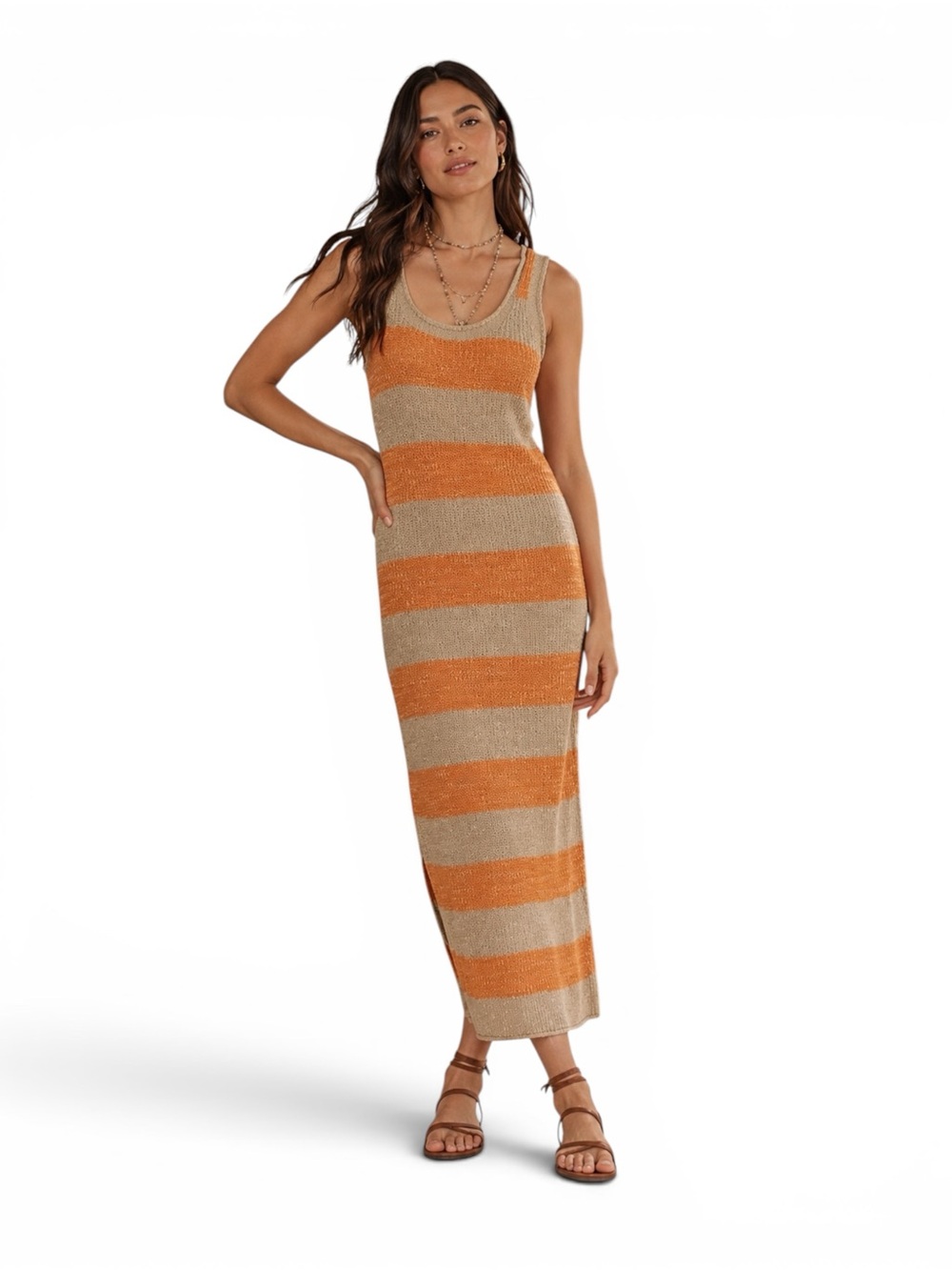 Anthropologie Self Contrast Striped Knit Midi Dress Sleeveless Lightweight
